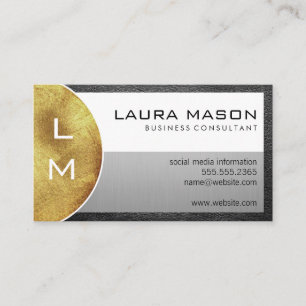 Modern Monogram   Gold and Leather Business Card