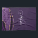 modern monogram gold and purple agate tea towel<br><div class="desc">elegant monogram with gold and purple agate. The text features can be customised. You can add your own name.</div>