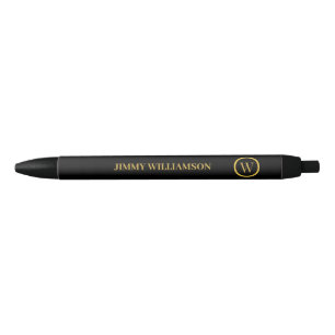 Modern Monogram Gold Black Business Business Card Ink Pen