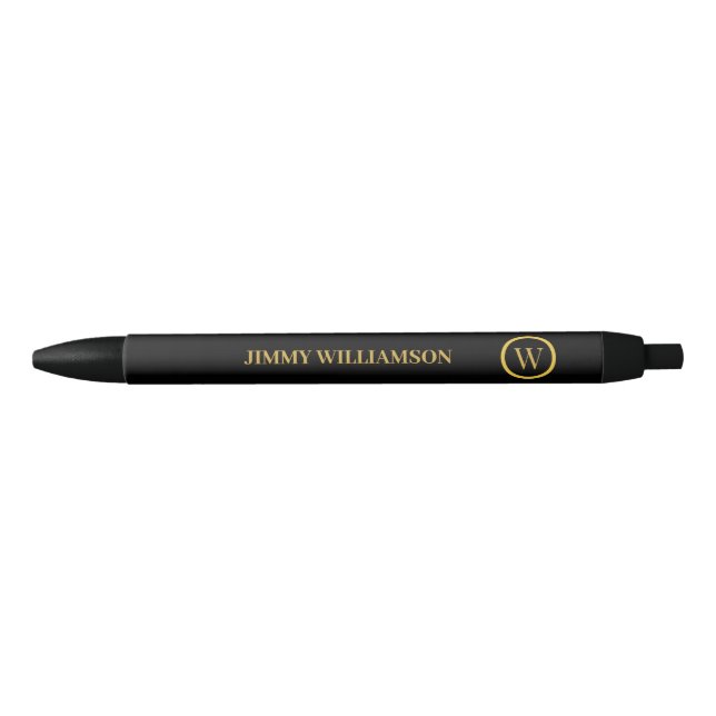 Modern Monogram Gold Black Business Business Card Ink Pen (Front)
