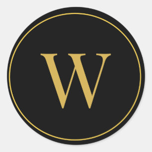 Modern Monogram Gold Black Business Classic Round Sticker