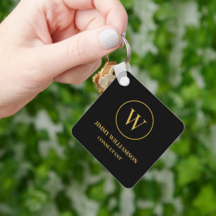 Modern Monogram Gold Black Business Key Ring