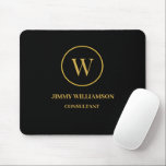 Modern Monogram Gold Black Business Mouse Pad<br><div class="desc">Customisable Modern Monogram Gold Black Business. Simple elegant design featuring gold coloured text on black on front and back. Professional design will look great in any business setting.</div>