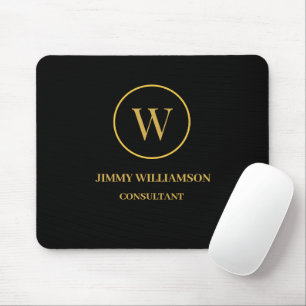 Modern Monogram Gold Black Business Mouse Pad