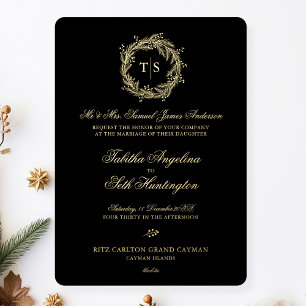 Modern Monogram Gold Black Wedding