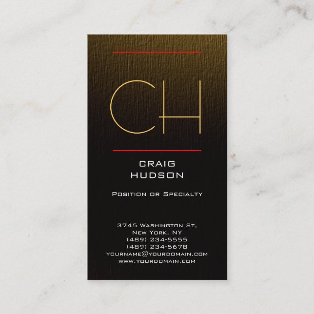 Modern Monogram Gold Colour Business Card (Front)