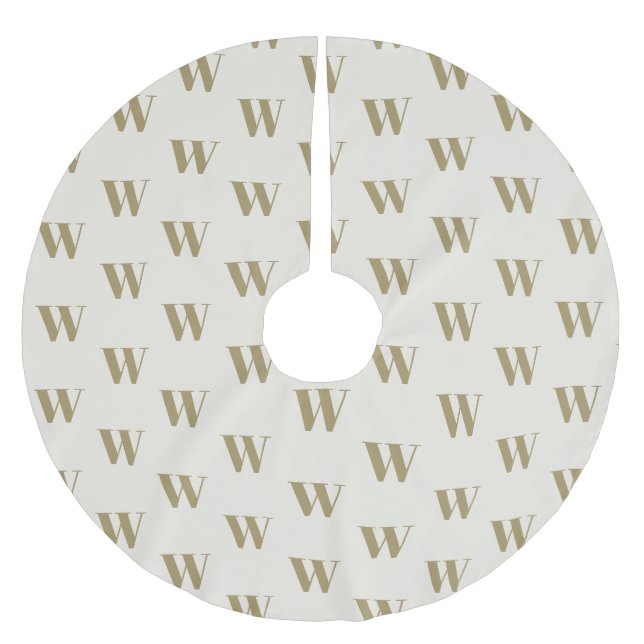 Modern monogram gold cream custom initial letter brushed polyester tree skirt (Front)