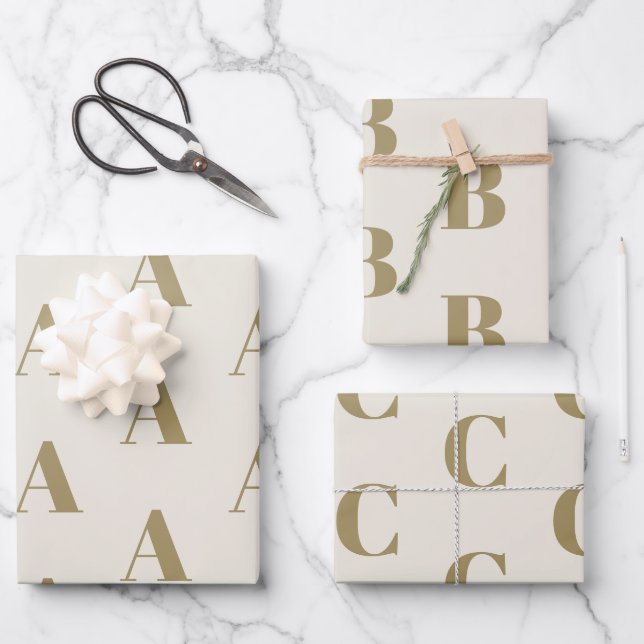 Modern monogram gold cream monochromatic pattern wrapping paper sheet (Front)