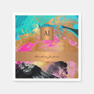Modern monogram gold elegant abstract colourful napkin