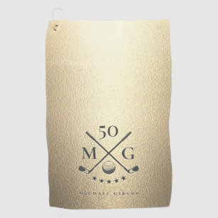 Modern Monogram Gold Golfer Birthday Golf  Towel