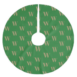 Modern monogram gold green custom initial letter brushed polyester tree skirt