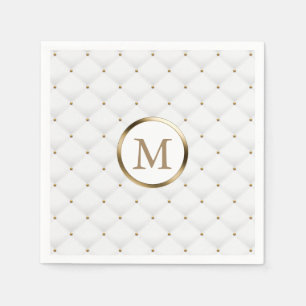 Modern Monogram Gold Initial Luxury White Quilted Napkin