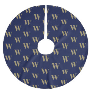 Modern monogram gold navy blue custom initial  brushed polyester tree skirt