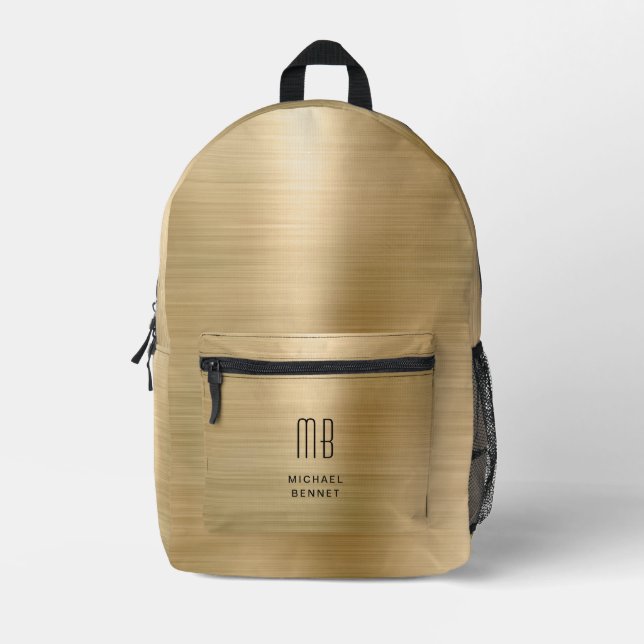 Modern Monogram Gold Printed Backpack (Front)