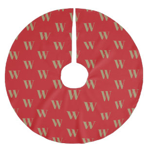 Modern monogram gold red custom initial letter brushed polyester tree skirt