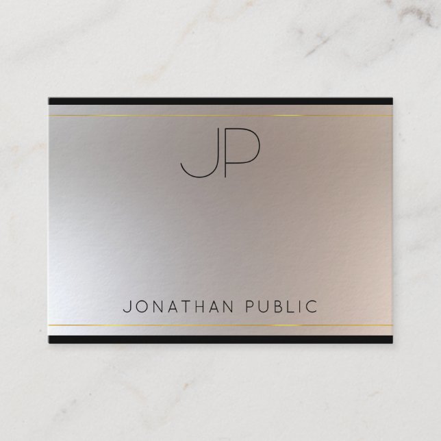 Modern Monogram Gold Silver Elegant Glamorous Business Card (Front)