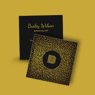 Modern monogram golden dots black square business card
