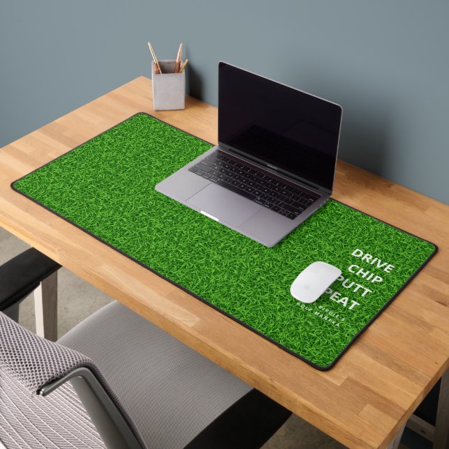 Modern Monogram Golfer Green Grass Funny Desk Mat (Office 2)