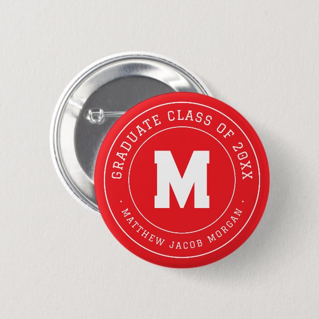 Modern Monogram Graduate Class of 20XX Custom 6 Cm Round Badge (Front & Back)