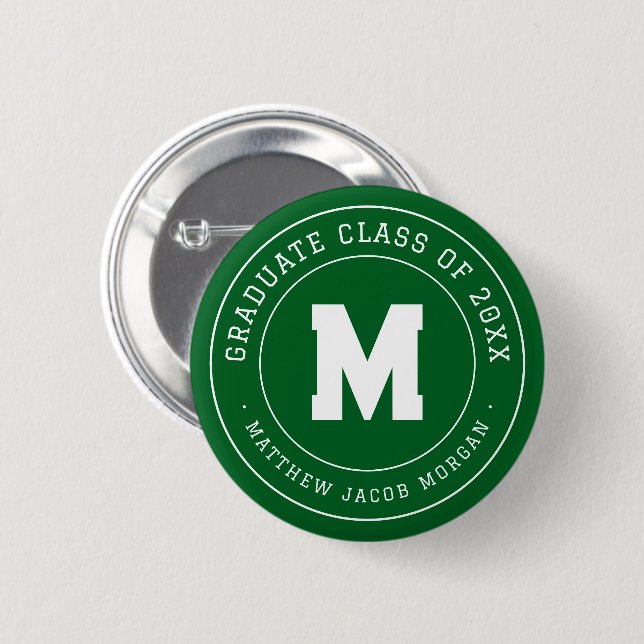 Modern Monogram Graduate Class of 20XX Custom 6 Cm Round Badge (Front & Back)