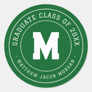 Modern Monogram Graduate Class of 20XX Custom Classic Round Sticker