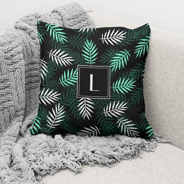 Modern Monogram Green Botanical Leaves  Cushion (Creator Uploaded)