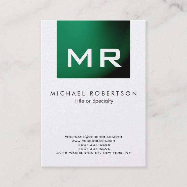 Modern Monogram Green Business Card (Front)
