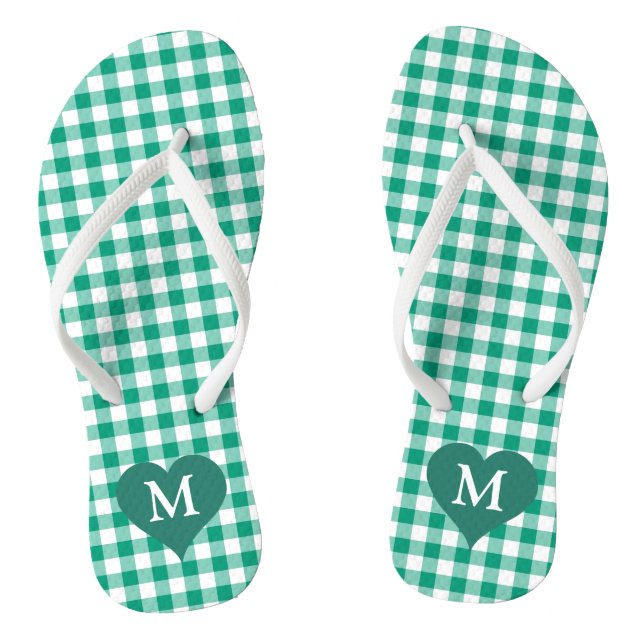 Modern Monogram Green Checks Jandals (Footbed)