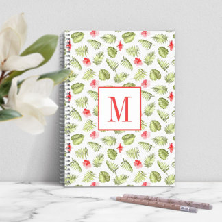 Modern Monogram Green Palm Leaves Notebook