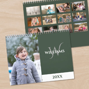 Modern Monogram Green Photo Calendar
