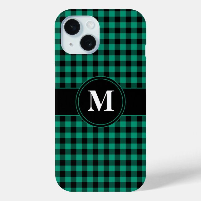 Modern Monogram Green Plaid Pattern Case-Mate iPhone Case (Back)