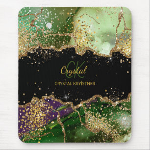 Modern Monogram Green purple Agate Glitter Mouse Pad
