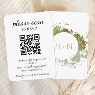 Modern Monogram Green RSVP with QR Code  Enclosure Card