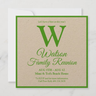 Modern Monogram Green Stripes Family Reunion Invitation