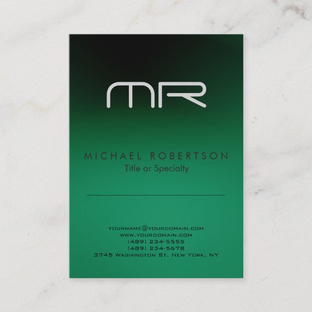 Modern Monogram Green White Clean Business Card (Front)