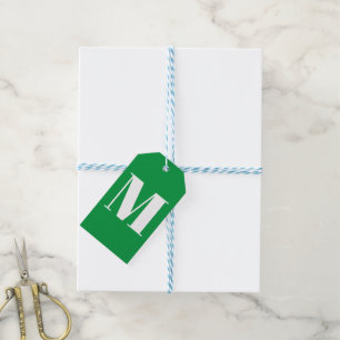 Modern monogram green white custom initial letter gift tags