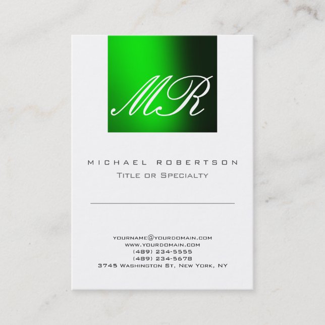 Modern Monogram Green White Cute Business Card (Front)