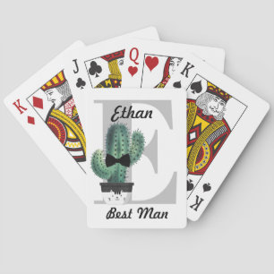 Modern Monogram Greenery Tied Cactus Best Man Gift Playing Cards
