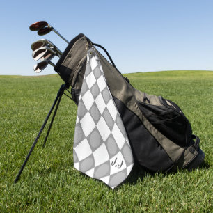 Modern Monogram Grey and White Magnetic Custom Golf Towel