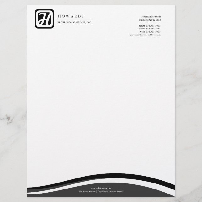 Modern Monogram Grey Black Letterhead (Front)