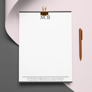 Modern Monogram Grey Border Company Mail  Custom Letterhead