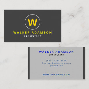 Modern (Monogram) Grey & Matte Black Business Card