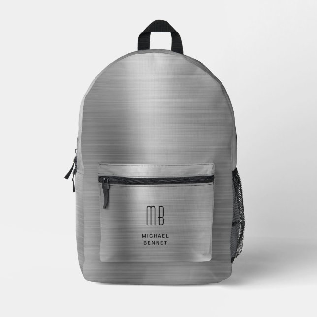 Modern Monogram Grey Printed Backpack (Front)