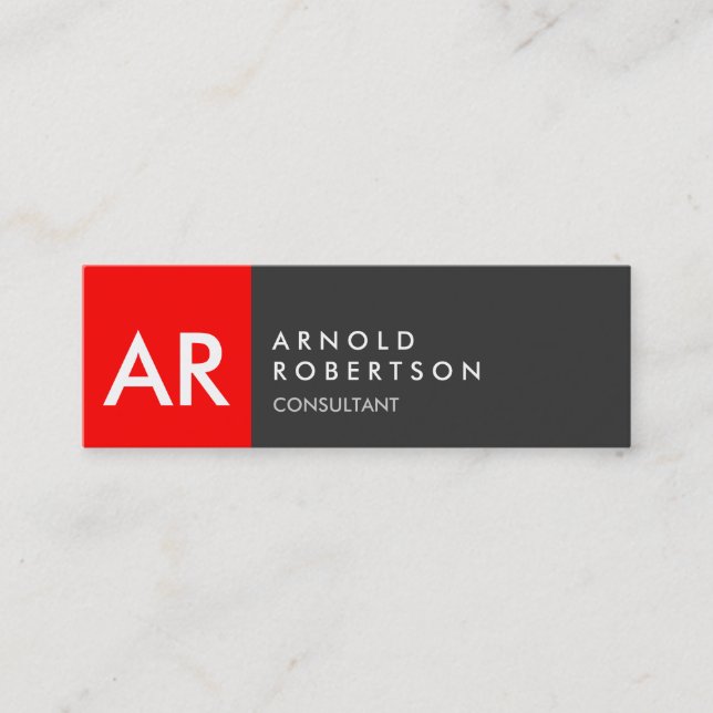 Modern Monogram Grey Red Stripe Business Card (Front)
