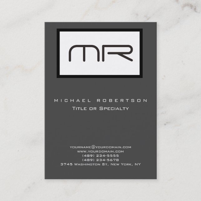 Modern Monogram Grey White Clean Business Card (Front)