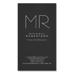 Modern Monogram Grey White Minimalist Magnetic Business Card