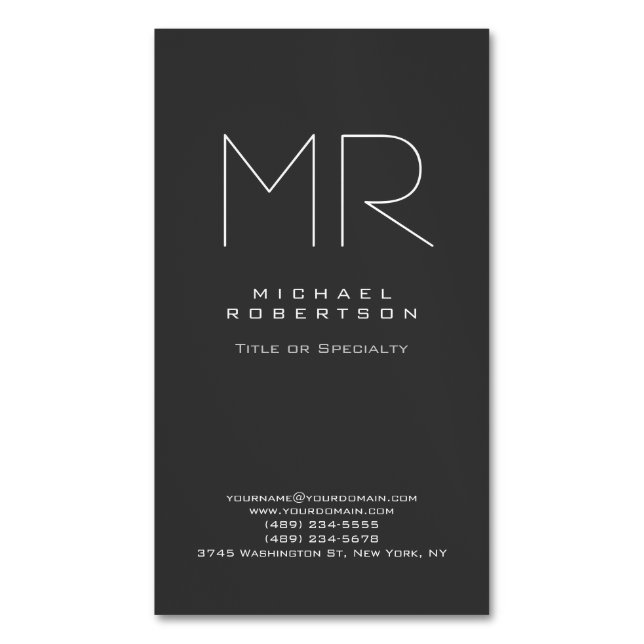 Modern Monogram Grey White Minimalist Magnetic Business Card (Front Vertical)