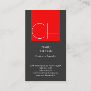 Modern Monogram Grey White Red Business Card