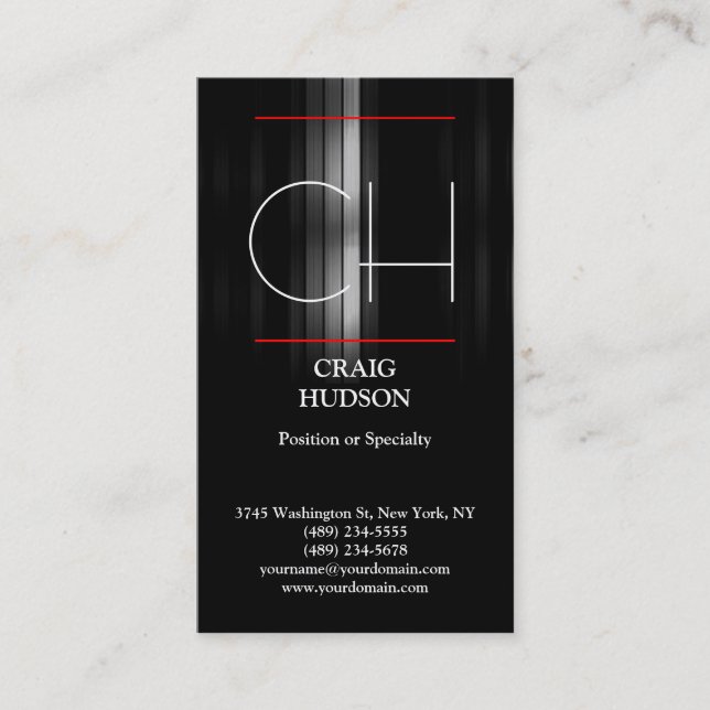 Modern Monogram Grey White Red Business Card (Front)