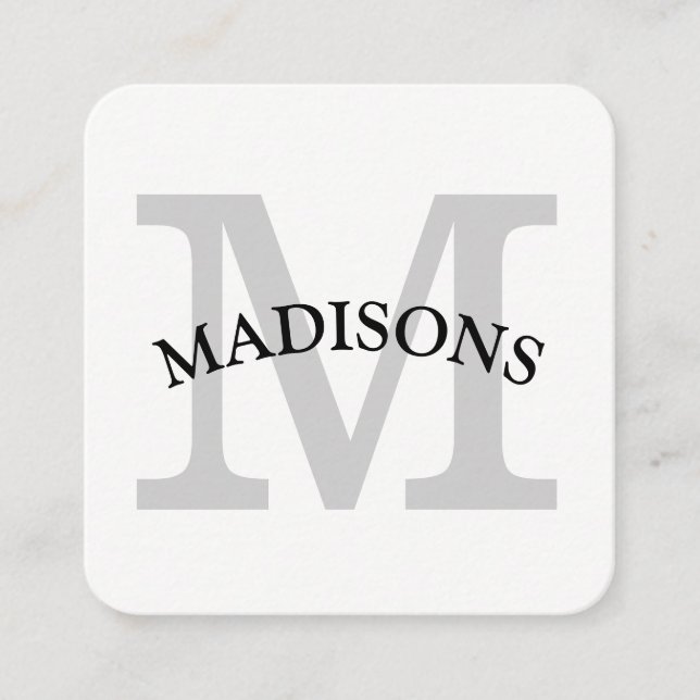 Modern Monogram Grey with Arc Text Square Business Card (Front)